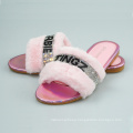 2020 New Arrival Ladies Flat Furry Slippers Pink Glitter Slides for Women Fashion Sandals